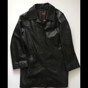 Coach Black Leather Car Coat size Large